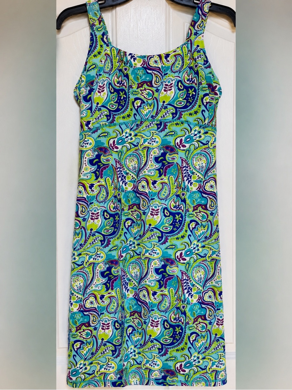 Title Nine Blue Green Paisley Athletic Tennis Dress Built-In Shelf Bra Small